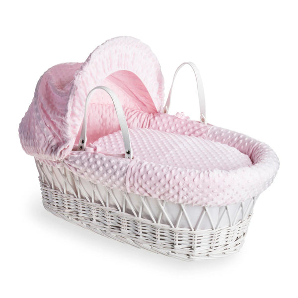 Clair de Lune Dimple White Wicker Moses Basket – Soft & Breathable | Ages 0-9M clair de lune Pink Basket Only