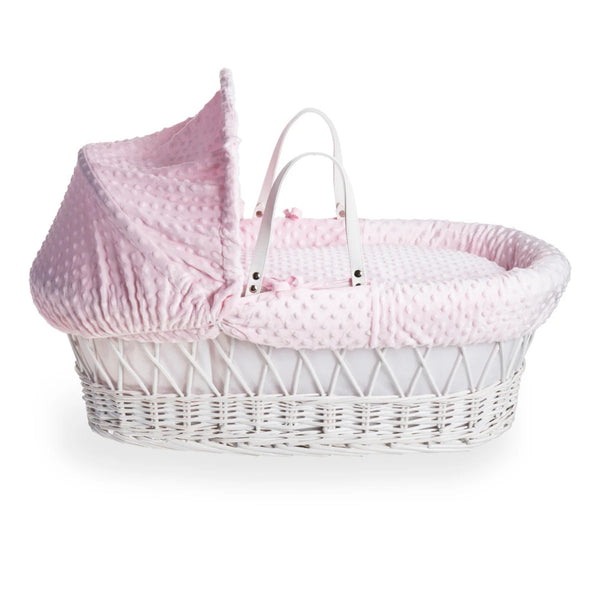 Clair de Lune Dimple White Wicker Moses Basket – Soft & Breathable | Ages 0-9M clair de lune