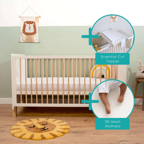 Clair de Lune Essentials Cot Bed | Affordable, Durable & Converts to Toddler Bed clair de lune Add Cot Top Changer 3D Mesh Reversible Mattress