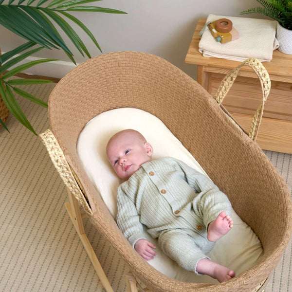 Clair de Lune Organic Knitted Palm Moses Basket – Sustainable & Breathable | Ages 0-9M clair de lune