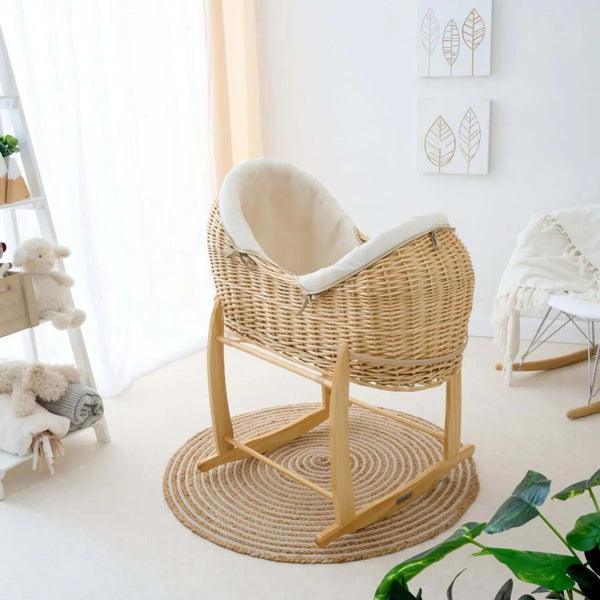 Clair de Lune Organic Natural Noah Pod® – Sustainable & Breathable Baby Basket | Ages 0-9M clair de lune Natural Cream With Deluxe Rocking Stand