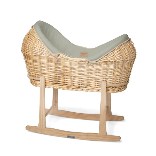 Clair de Lune Organic Natural Noah Pod® – Sustainable & Breathable Baby Basket | Ages 0-9M clair de lune Sage With Natural Rocking Stand