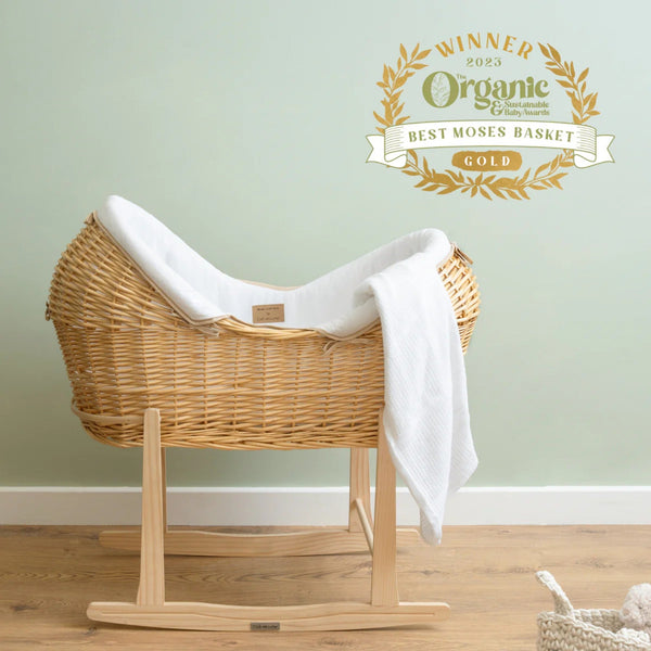 Clair de Lune Organic Natural Noah Pod® – Sustainable & Breathable Baby Basket | Ages 0-9M clair de lune White With Natural Rocking Stand