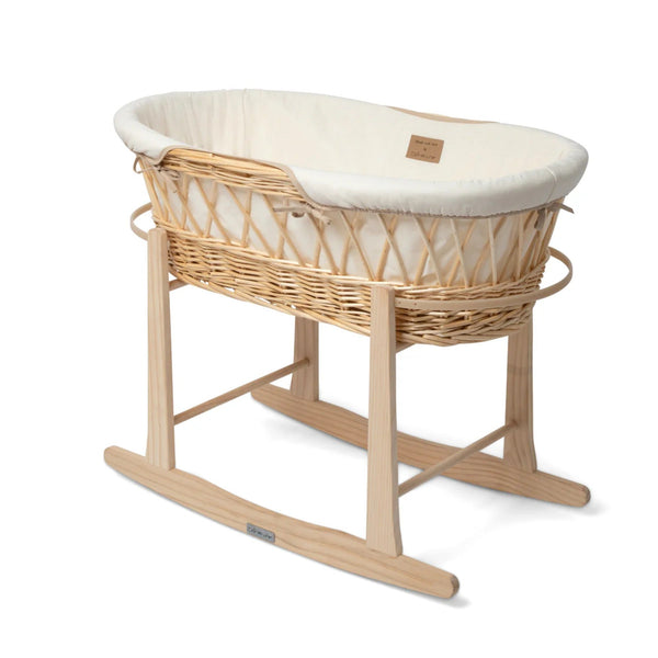 Clair de Lune Organic Natural Wicker Moses Basket – Sustainable & Breathable | Ages 0-9M clair de lune Cream With Rocking Stand