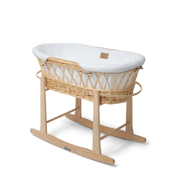 Clair de Lune Organic Natural Wicker Moses Basket – Sustainable & Breathable | Ages 0-9M clair de lune White With Rocking Stand