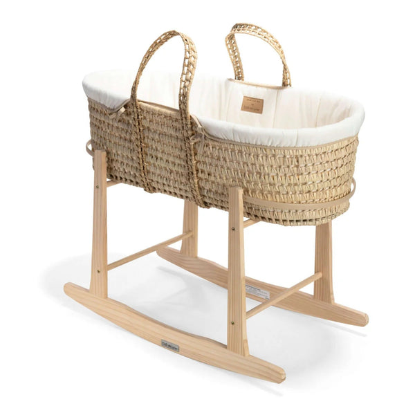 Clair de Lune Organic Palm Moses Basket | Sustainable & Breathable | Ages 0-9M clair de lune Natural Cream With Rocking Stand