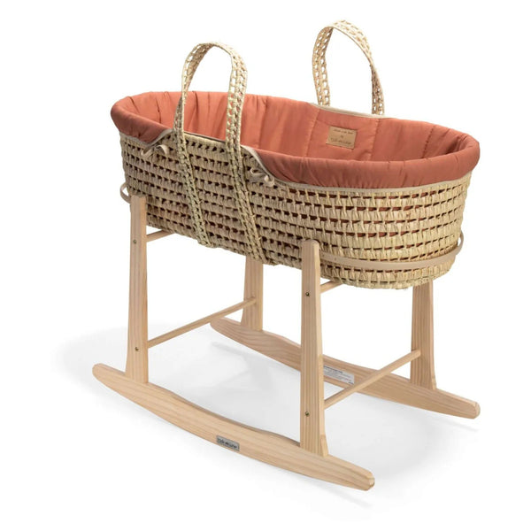 Clair de Lune Organic Palm Moses Basket | Sustainable & Breathable | Ages 0-9M clair de lune Rust Orange With Rocking Stand