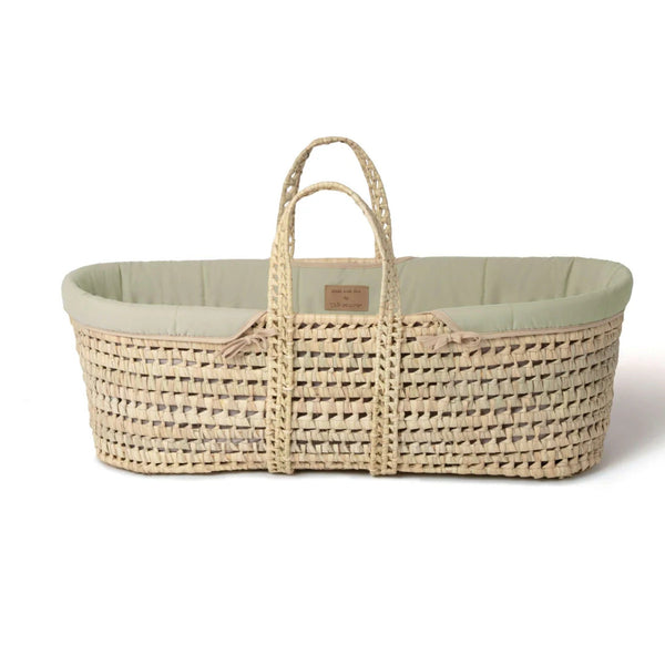 Clair de Lune Organic Palm Moses Basket | Sustainable & Breathable | Ages 0-9M clair de lune Sage Basket Only