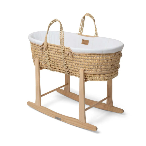 Clair de Lune Organic Palm Moses Basket | Sustainable & Breathable | Ages 0-9M clair de lune White With Rocking Stand