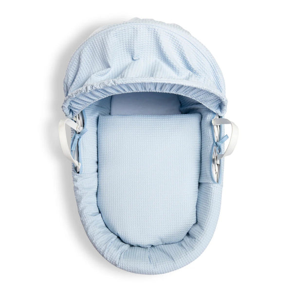 Clair de Lune Waffle White Wicker Moses Basket – Soft, Elegant & Breathable | Ages 0-9M clair de lune