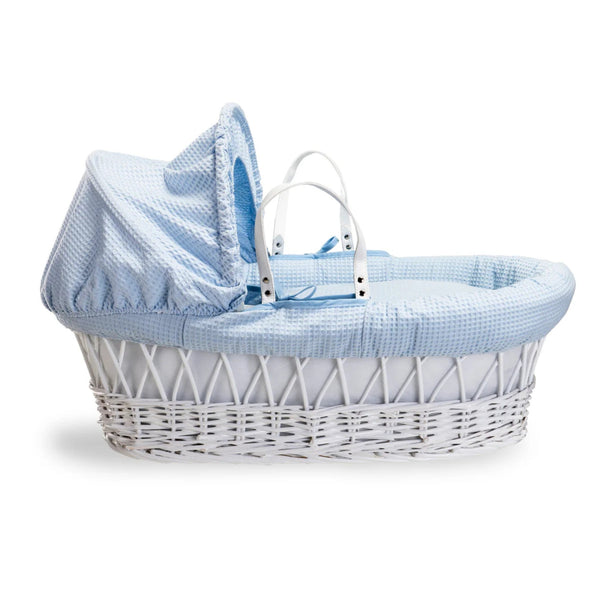 Clair de Lune Waffle White Wicker Moses Basket – Soft, Elegant & Breathable | Ages 0-9M clair de lune