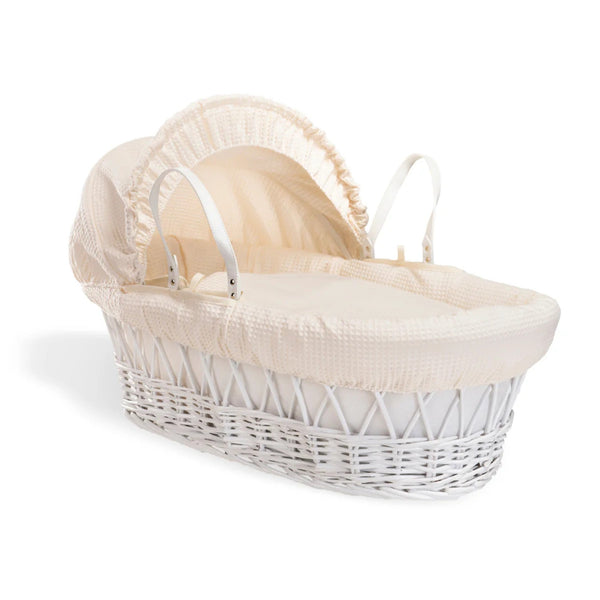 Clair de Lune Waffle White Wicker Moses Basket – Soft, Elegant & Breathable | Ages 0-9M clair de lune Cream Basket Only