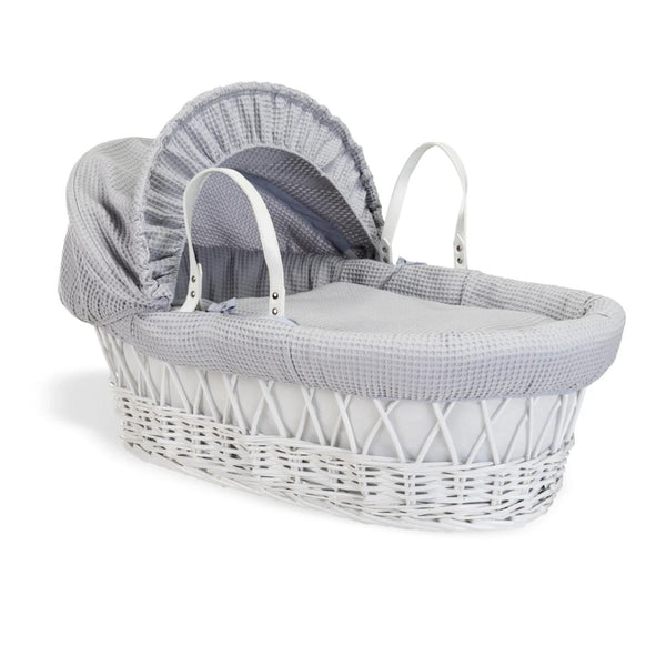 Clair de Lune Waffle White Wicker Moses Basket – Soft, Elegant & Breathable | Ages 0-9M clair de lune Grey Basket Only