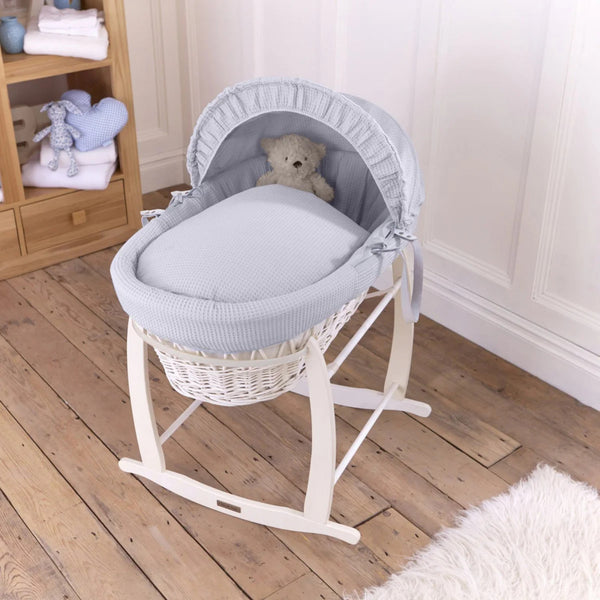 Clair de Lune Waffle White Wicker Moses Basket – Soft, Elegant & Breathable | Ages 0-9M clair de lune