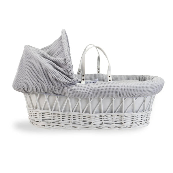 Clair de Lune Waffle White Wicker Moses Basket – Soft, Elegant & Breathable | Ages 0-9M clair de lune