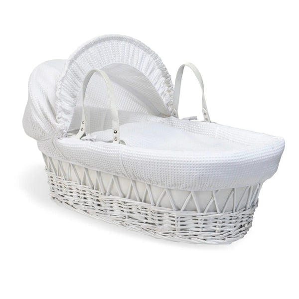 Clair de Lune Waffle White Wicker Moses Basket – Soft, Elegant & Breathable | Ages 0-9M clair de lune White Basket Only