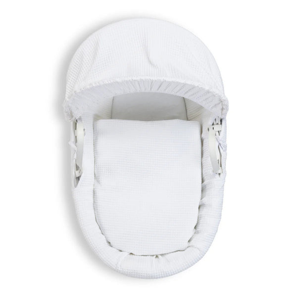 Clair de Lune Waffle White Wicker Moses Basket – Soft, Elegant & Breathable | Ages 0-9M clair de lune