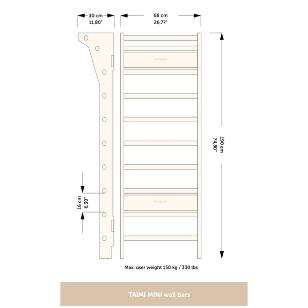 FitWood TAIMI MINI Wall Bars for Kids - Sustainable Birch Wood | 3 Years + fitwood