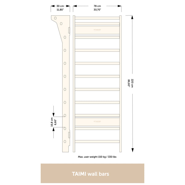 FitWood TAIMI Wall Bars - Stylish Birch Wood Gymnastic Bars for Home, Kids & Adults fitwood