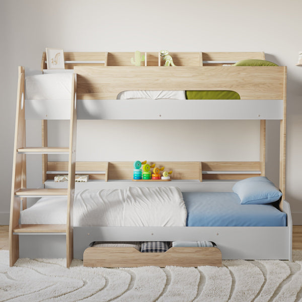 Flair Flick Triple Bunk Bed with Storage | Space-Saving Bunk Bed flair Oak-White