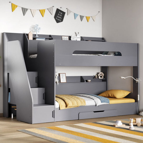 Flair Furnishings Slick Staircase Bunk Bed | With Storage Bunk flair Grey