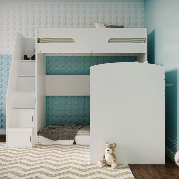 Flair Furnishings Oscar Staircase Triple Bunk Bed with Storage | Space-Saving Design flair