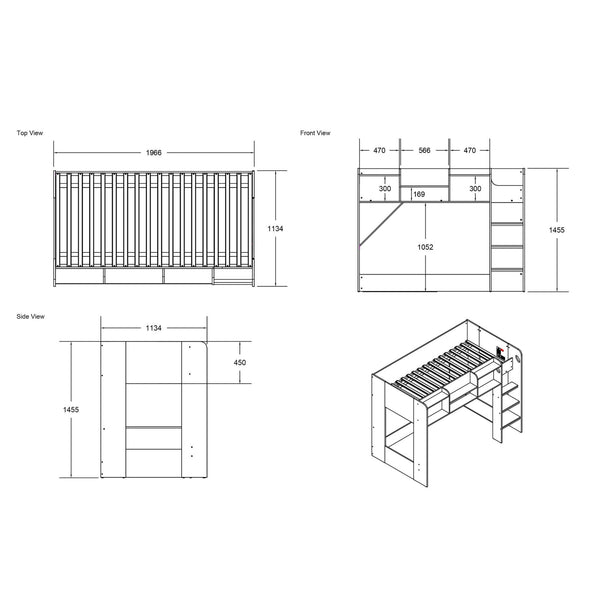 Flair Furnishings Wizard Junior High Sleeper Storage Station | Space-Saving Bed flair