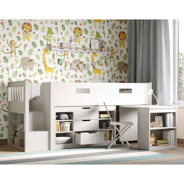 Flair White Charlie Mid Sleeper Set with Storage & Desk | Space-Saving Bed flair