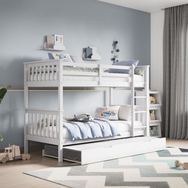 Flair Wooden Zoom Detachable Bunk Bed with Trundle | Space-Saving Design flair White