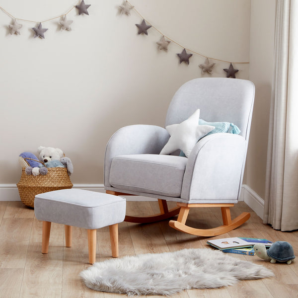Freya Nursing Chair with Footstool | Ergonomic, Soft Upholstery & Rocking Motion babymore Grey