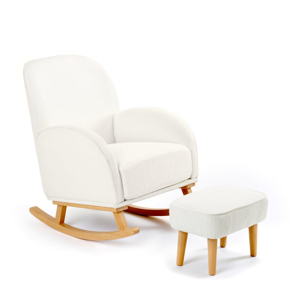 Freya Nursing Chair with Footstool | Ergonomic, Soft Upholstery & Rocking Motion babymore Off White Bouclé
