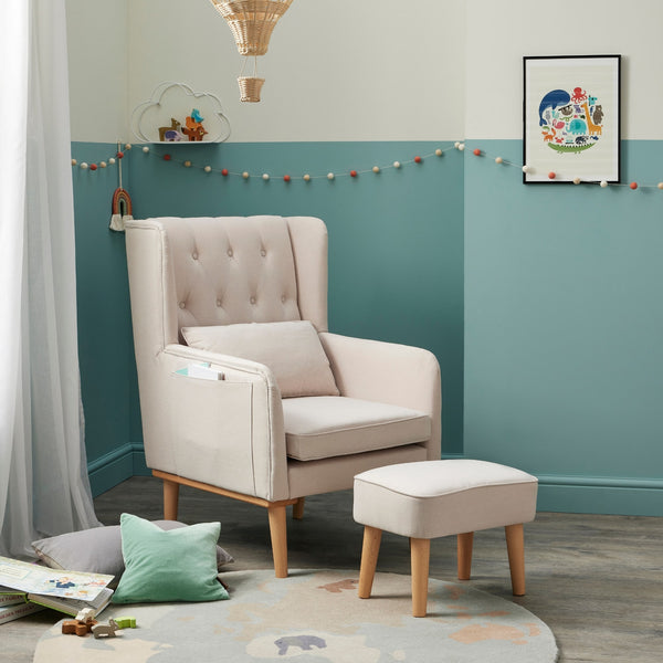 Lux Convertible Nursing Chair with Optional Footstool | Gentle Rocking, Stylish Tweed Upholstery babymore