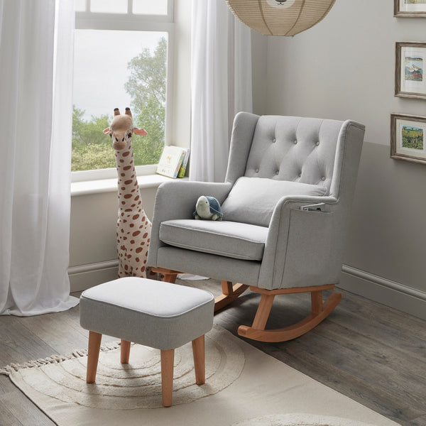 Lux Convertible Nursing Chair with Optional Footstool | Gentle Rocking, Stylish Tweed Upholstery babymore Grey Nursing Chair and Footstool