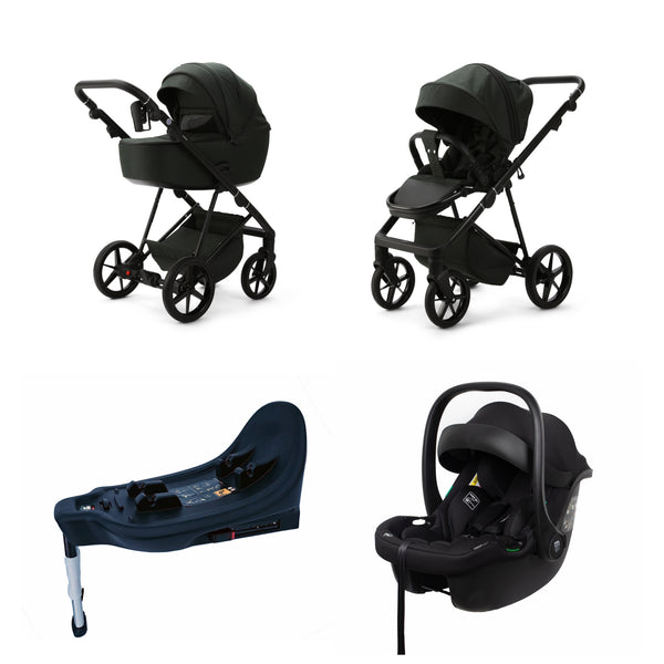 Mee-go Milano Evo All-in-One | Complete Travel System with Carrycot, Car Seat & ISOFIX Base meego Racing Green