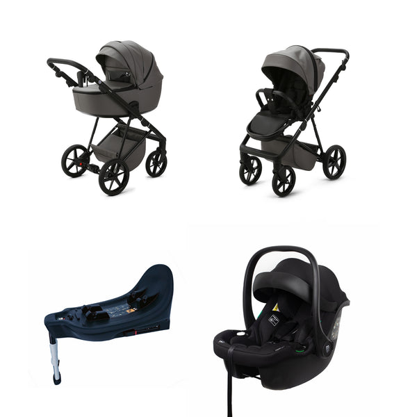 Mee-go Milano Evo All-in-One Luxe | Complete Travel System with Carrycot, Car Seat & ISOFIX Base meego Slate Grey