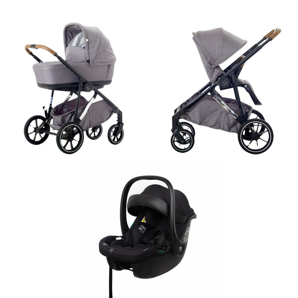 Mee-go Uno+ 3-in-1 Pushchair | Complete Travel System with Car Seat & Carrycot – One or Two Children meego Pearl Grey