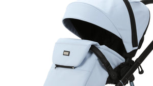 Mee-go Quantum 2 in 1 pushchair with adjustable toddler seat in light blue, offering a versatile design.