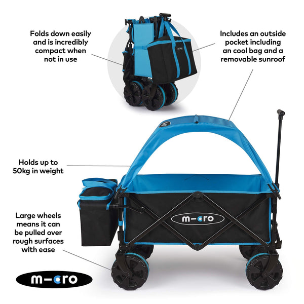 Micro Deluxe Wagon Black | Foldable All-Terrain Wagon with Sunroof & Cool Bag microΒ