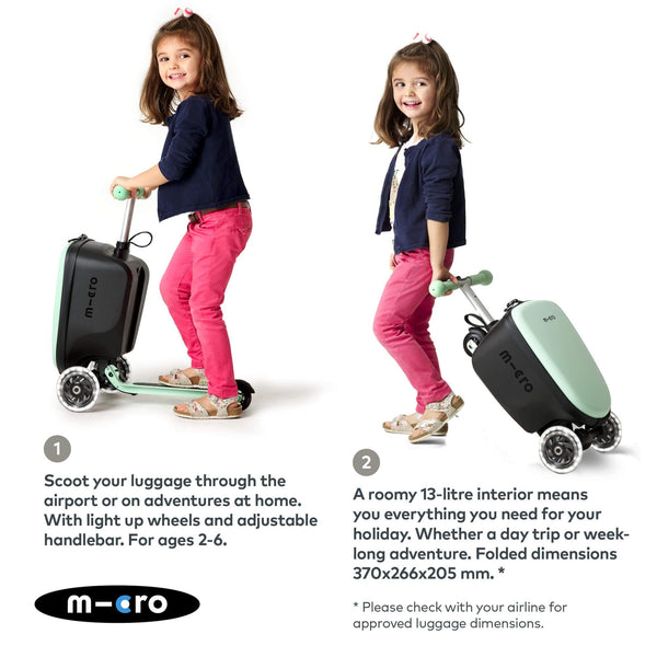 Mini Micro LED Luggage | Mint Scooter Suitcase for Kids | Ages 2-6 microΒ