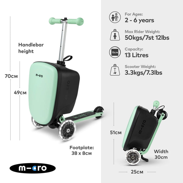 Mini Micro LED Luggage | Mint Scooter Suitcase for Kids | Ages 2-6 microΒ