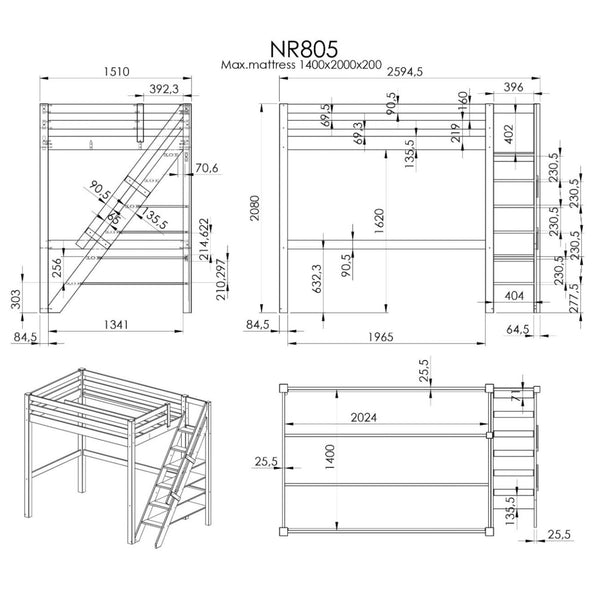 Noomi Studio Loft Bed Double | FSC-Certified High Sleeper for All Ages noomi
