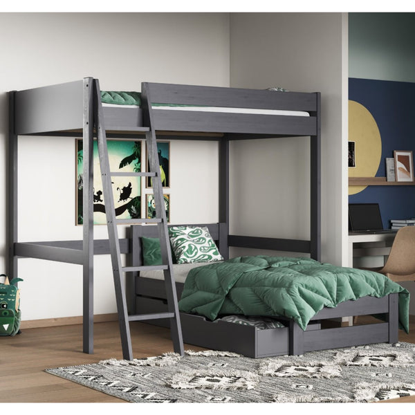 Noomi Tera Small Double High Sleeper with Single L-Shaped Bed | FSC-Certified Bunk Bed noomi Grey