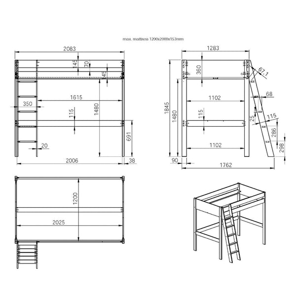 Noomi Tera Small Double High Sleeper with Small Double L-Shaped Bed | FSC-Certified Bunk Bed noomi