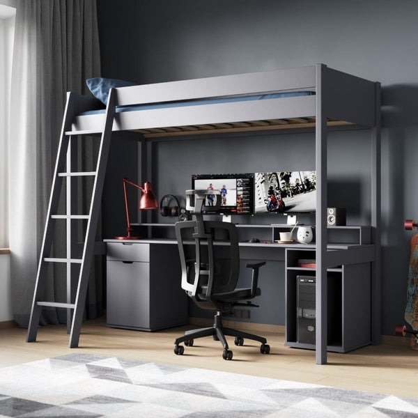 Noomi Tera Solid Wood Small Single Gaming High Sleeper Bed | FSC-Certified noomi Grey Bendy LED Bunky Light (White) +£29.99