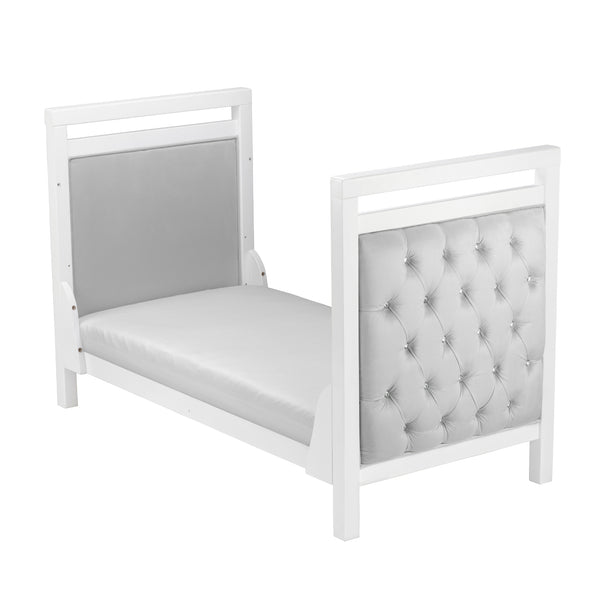 Velvet Deluxe Cot Bed - White | Luxurious White Velvet, Converts to Toddler Bed babymore