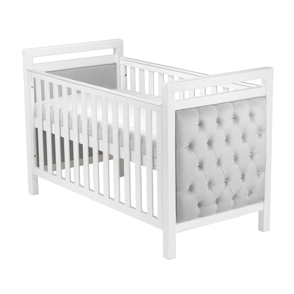 Velvet Deluxe Cot Bed - White | Luxurious White Velvet, Converts to Toddler Bed babymore