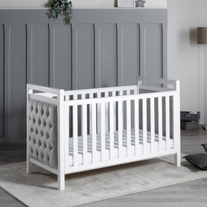 Velvet Deluxe Cot Bed - White | Luxurious White Velvet, Converts to Toddler Bed babymore
