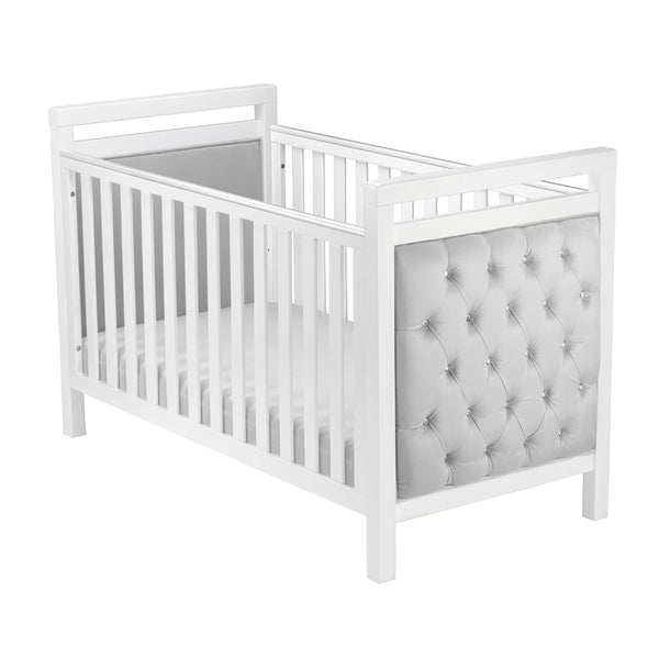 Velvet Deluxe Cot Bed - White | Luxurious White Velvet, Converts to Toddler Bed babymore