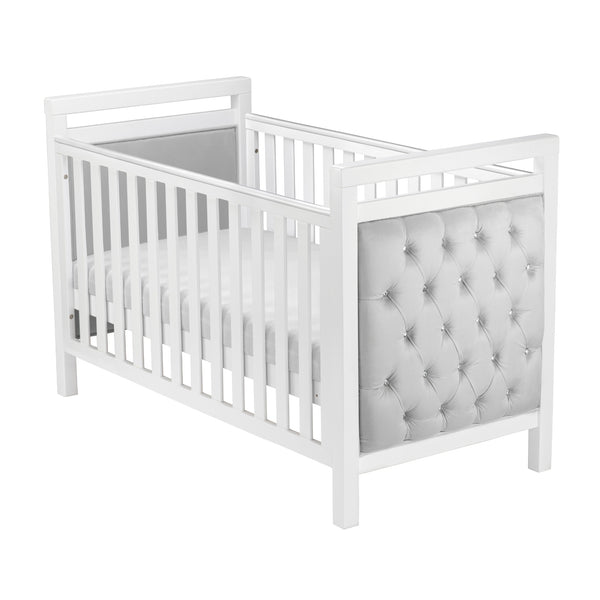 Velvet Deluxe Cot Bed - White | Luxurious White Velvet, Converts to Toddler Bed babymore