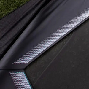 Close-up of BERG trampoline protective edge and UV-resistant safety padding, showing detailed stitching and durability.